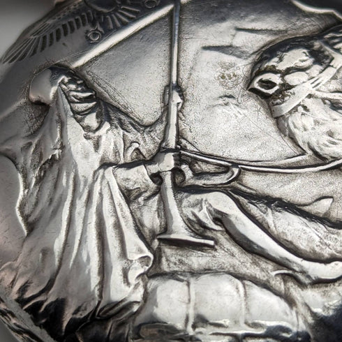 1909年頃 アンティーク ロンジン 懐中時計 浮彫彫刻 銀側ハンターケース 動作良好